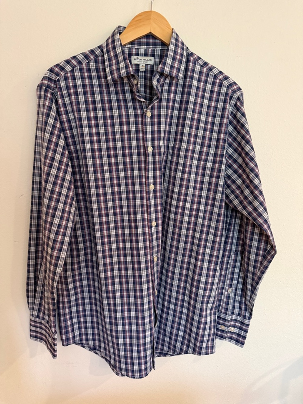 Peter Millar Navy and White Plaid Button-Down Shirt